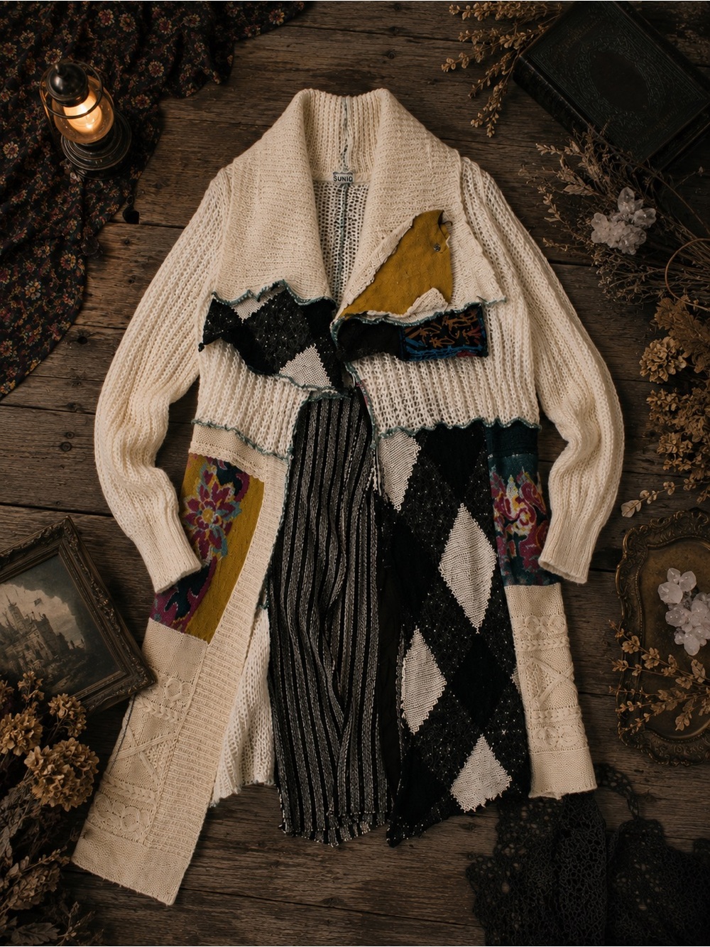 Brooklyn Cloth Patchwork Boho Cardigan Sweater Whimsigoth M/L - Picture 2 of 11